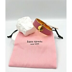 Kate Spade Pink Heritage Spade Gold Tone Hinged Bangle Bracelet w/Bag NWT